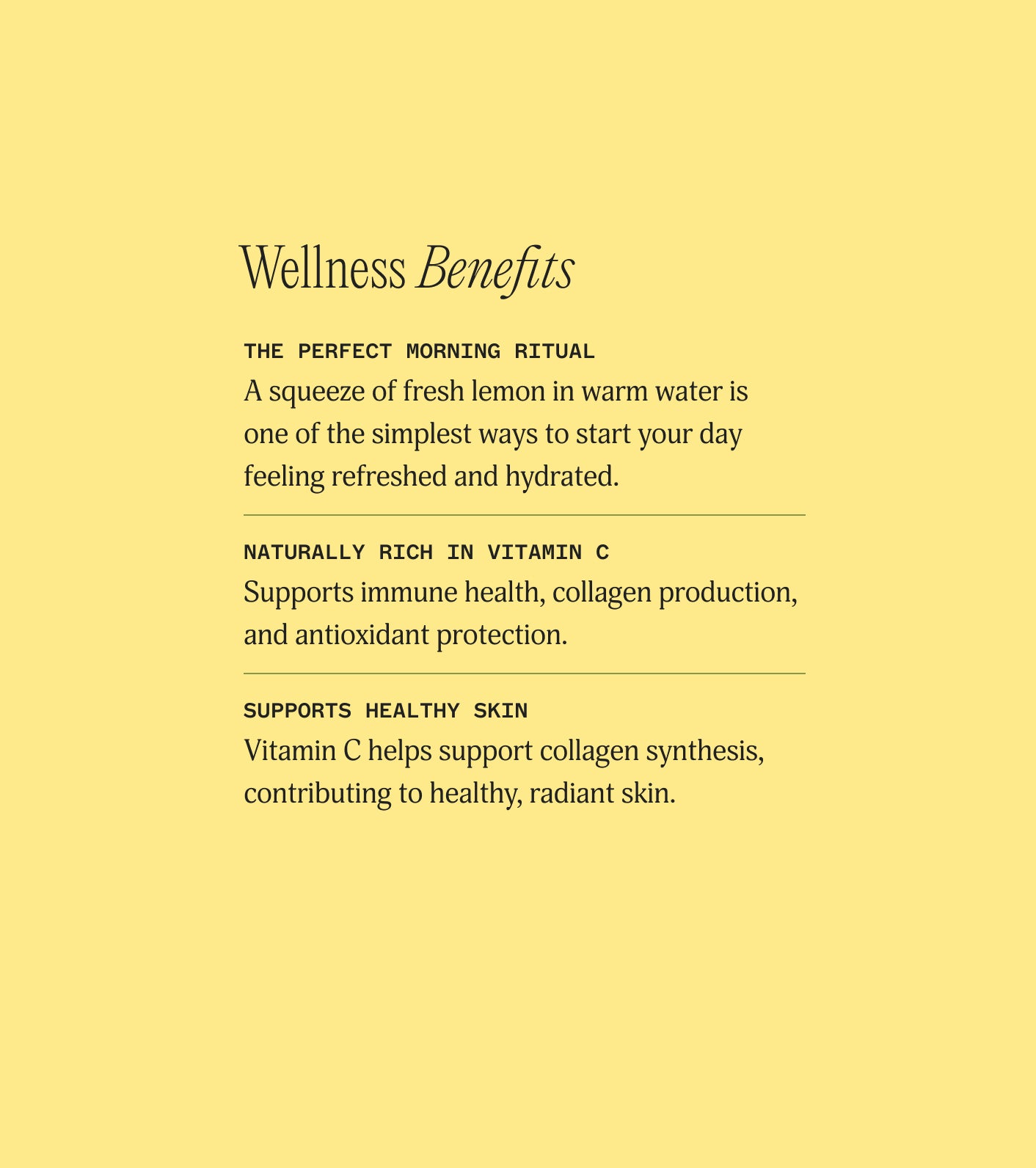 Text on a yellow background about the wellness benefits of lemons.